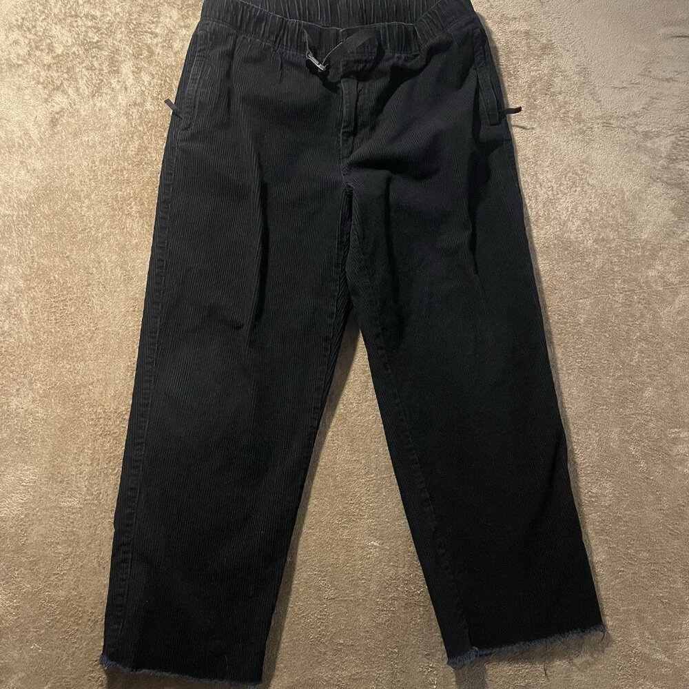 H&M Pants Womens Medium Corduroy Relaxed Fit Black Coupe Belt Raw Hem Stretch Y2